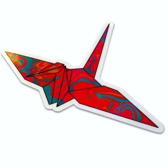5/$15 Japanese Origami Crane Sticker Tie Dye Colorful Glossy Vinyl - Picture 8 of 8